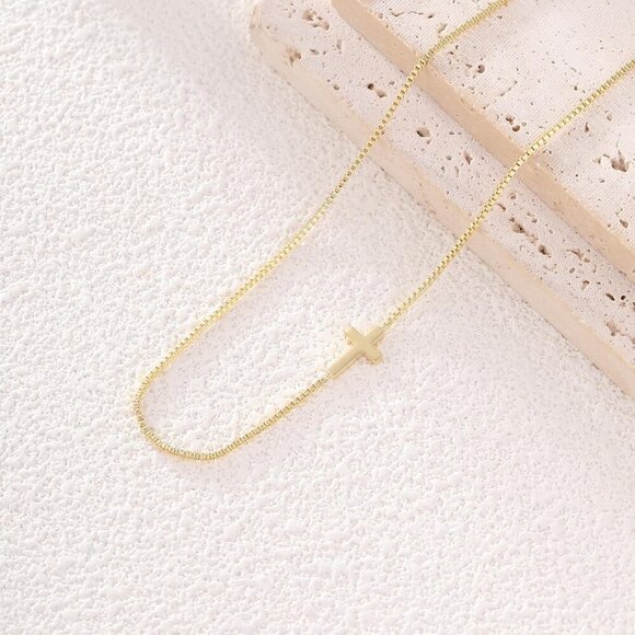 Gold Cross Necklace for Women Dainty Diamond Cross Pendant Necklaces Non Tarnish - Picture 5 of 7